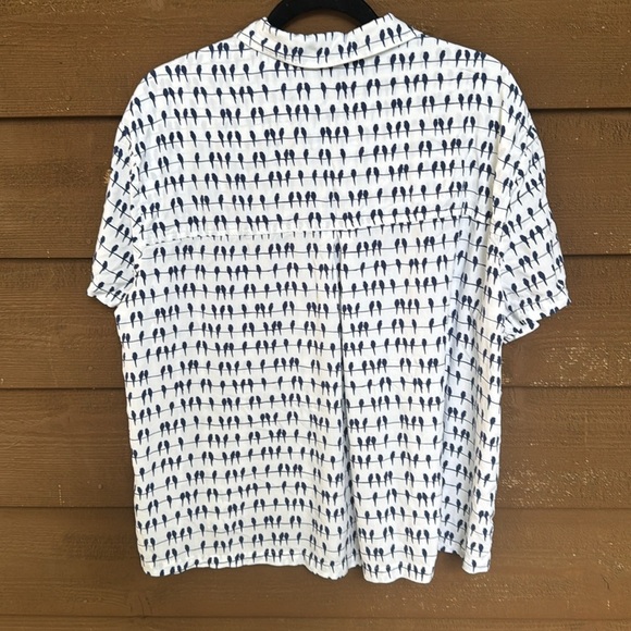 Jane +Delancey navy birds on a wire print loose shirt size XL - Picture 3 of 4